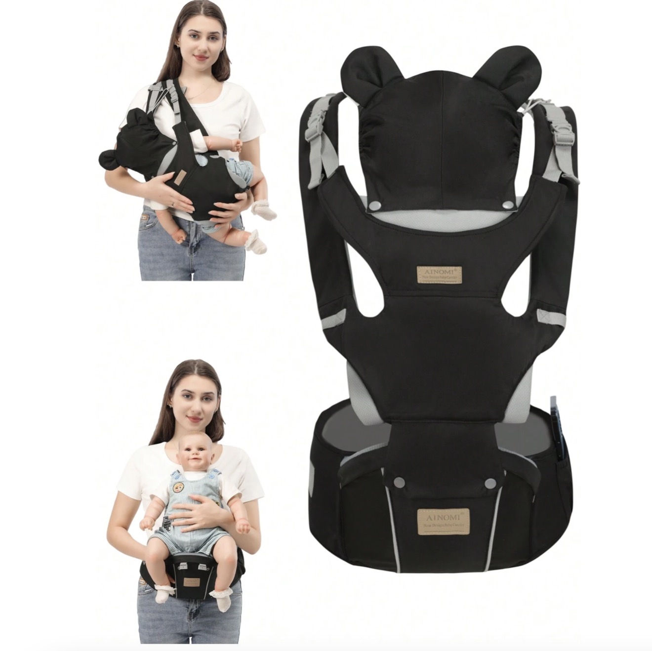 Ergonomic Baby Carrier Newborn To Toddler - ベビーキャリア、6-in-1ベビーキャリア、新生児から幼児まで対応、ヒップシート付き（人間工学に基づいたMポジション）、3～36ヶ月/7～44ポンドの赤ちゃん用、調整可能