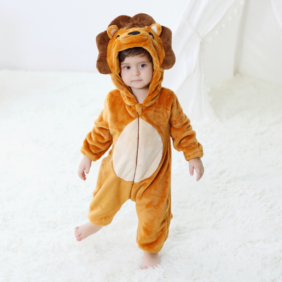 Cotton Baby Onesies Zipper - 新生児かわいいライオン動物漫画ロンパース服女の子パジャマ長袖フード付きワンジー幼児男の子コスチューム用ハロウィン