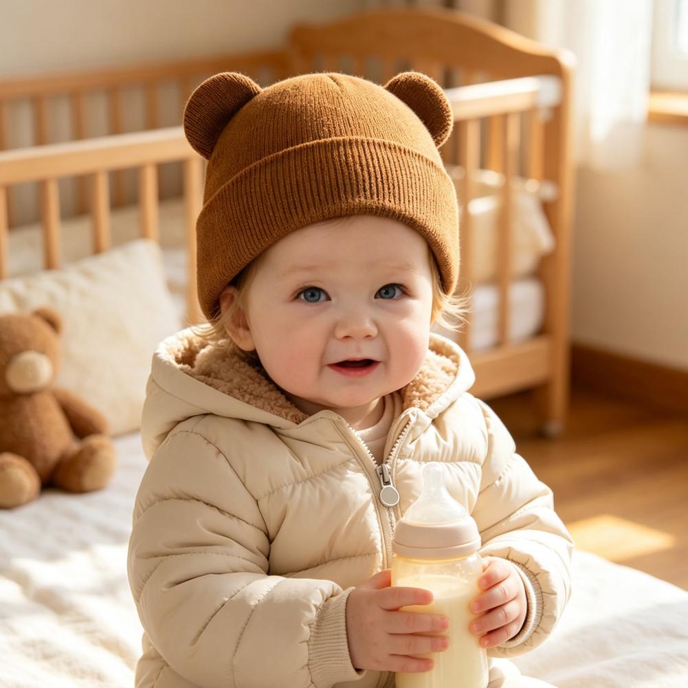 Infant Beanie Hat With Ears - ベビー用冬用ニット帽、かわいいクマの耳付きの柔らかく暖かいニット帽、新生児、幼児、男の子、女の子向けのスカルキャップ