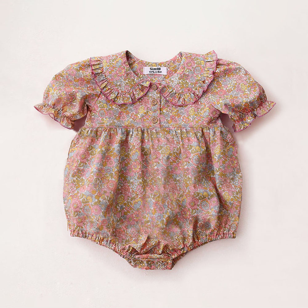 Newborn Baby Girl Romper Floral - 夏の新生児用ワンピース服 可愛い花柄女の子ロンパース 綿ベビー服
