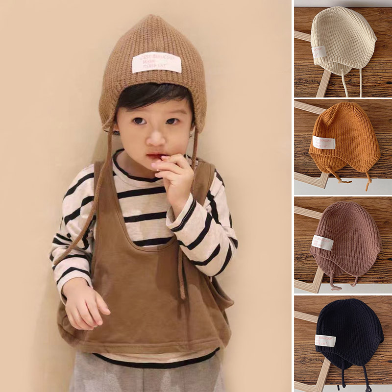 Infant Beanie Hat With Ears - 冬暖かい子供の耳保護帽子無地ウールベビーニットビーニー 4-6year 子供イヤーマフキャップ幼児ヘッドギアボンネット