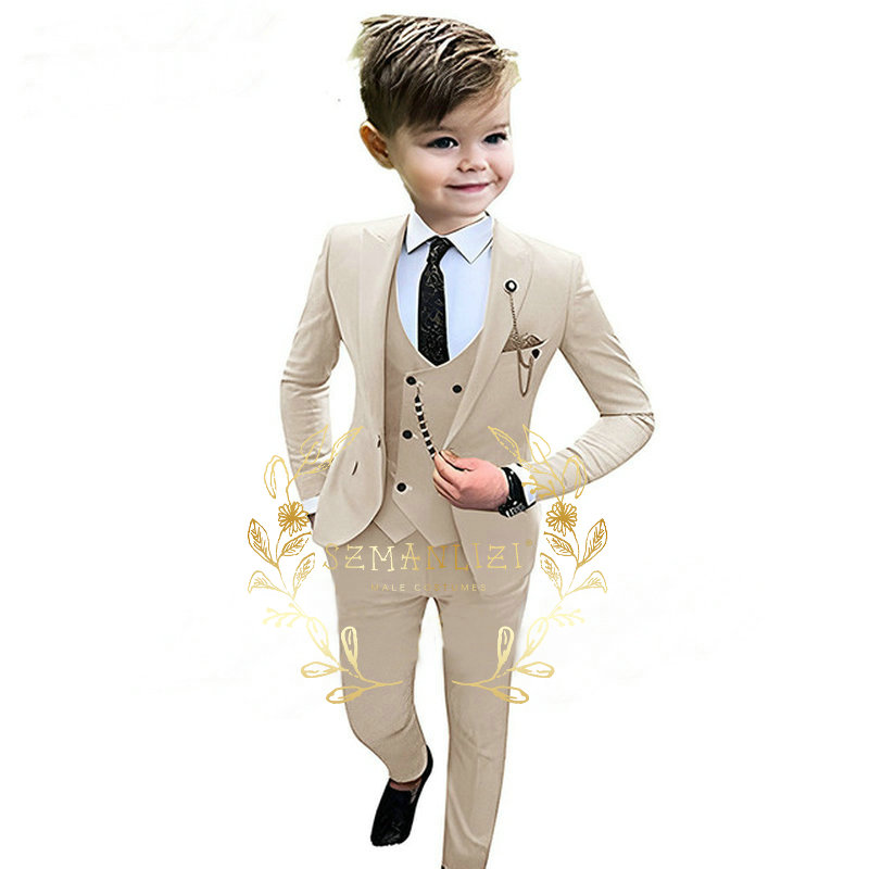 Baby Boy Suit Set Baptism - 男の子と女の子のためのベージュのブレザージャケットとパンツのセット,赤ちゃんのためのエレガントなウェディングスーツ,10代のパーティースーツ,3個