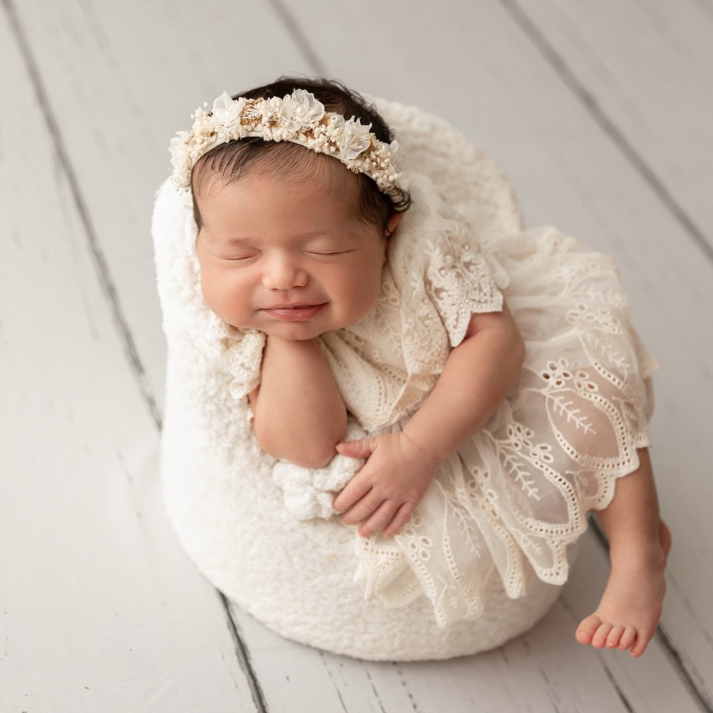 Newborn Baby Girl Romper Floral - プロのスタジオ新生児写真撮影用小道具ロンパース刺繍幼児写真撮影服女の赤ちゃんプリンセスチュールガウン