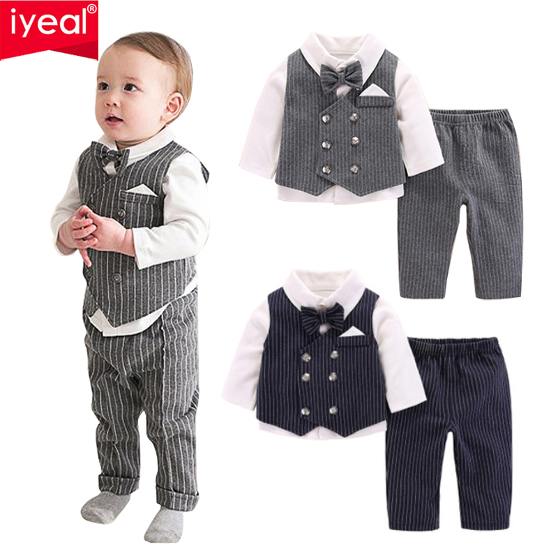 Baby Boy Suit Set Baptism - Iyeal男の子洗礼スーツセット新生児誕生日パーティーギフトtuxedoの幼児帽子蝶ネクタイ服幼児紳士服3個