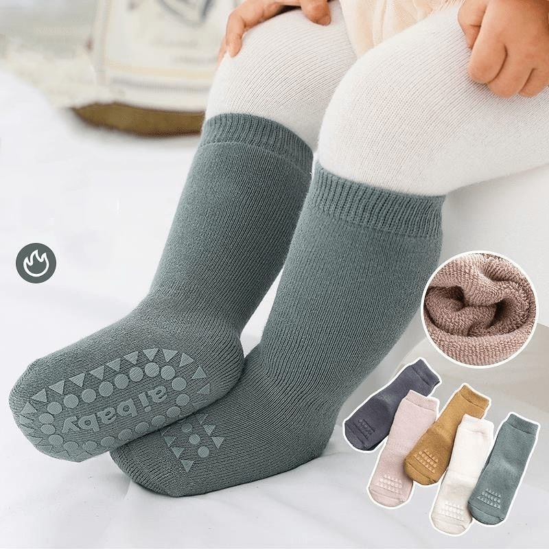 Unisex Baby Socks Non Slip - 肥厚子供フロアソックス幼児ベビーボーイズガールズピュアカラー暖かいノンスリップソックス新生児カジュアル綿の靴下 0-3 Y 冬新