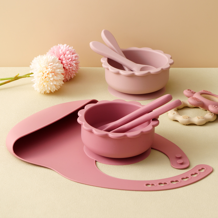 Waterproof Baby Bibs Silicone - 赤ちゃん用シリコン食器セット,スプーン,フォーク,防水,よだれかけ,漫画,ライオンの形,ボウル,ポータブル,ディナーセット,4個
