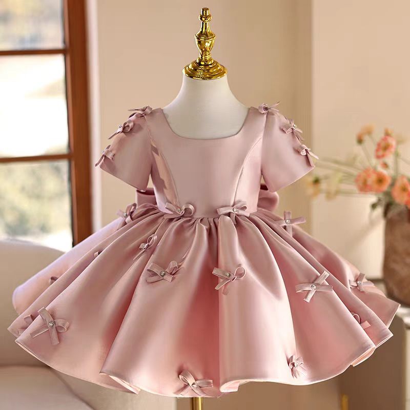 Toddler Girl Tulle Party Dress - ジルウィッシュ J720 ピンクフラワーガールドレス リボン付きサテン半袖プリンセス幼児キッズウェディング1歳誕生日ページェントパーティーガウン
