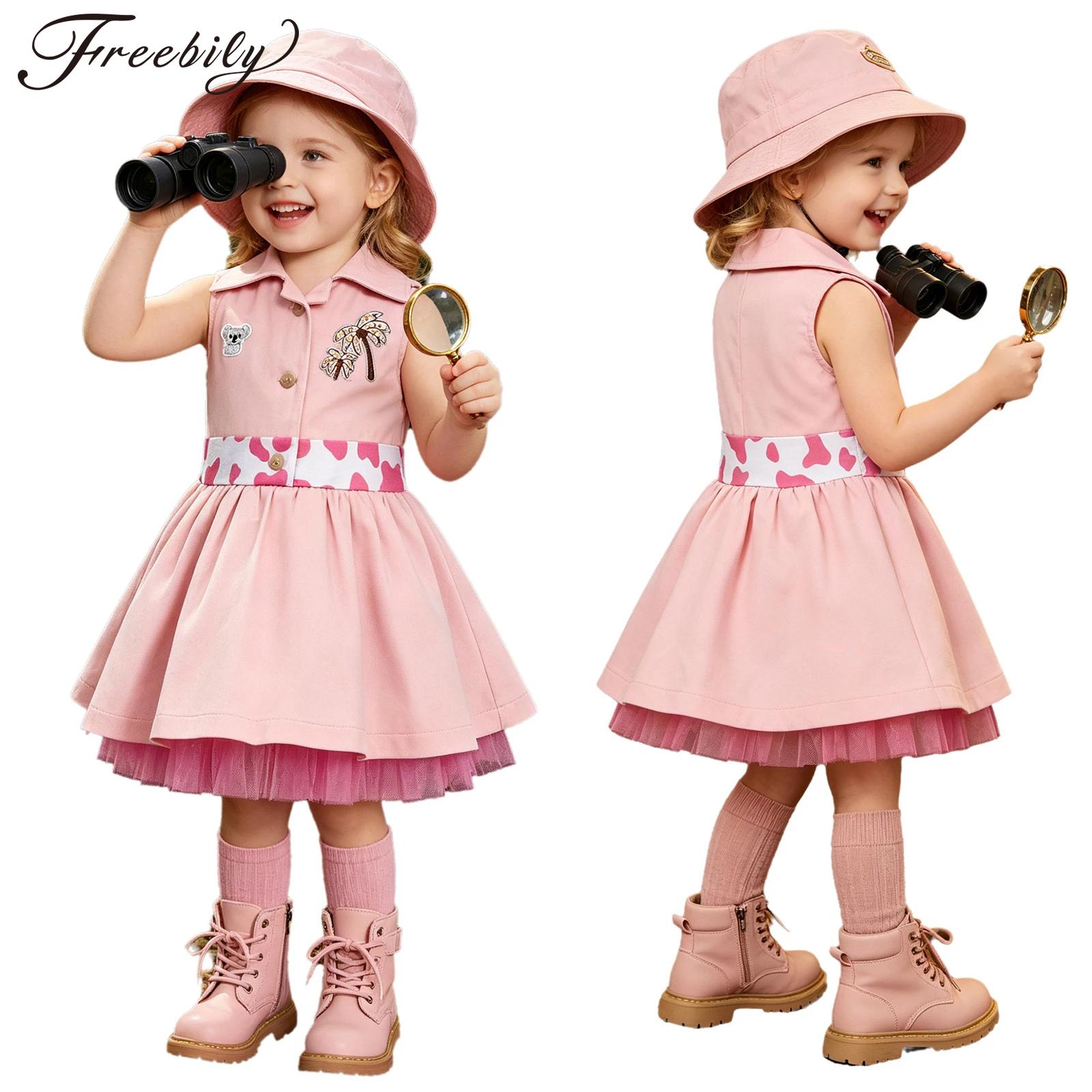Toddler Girl Tulle Party Dress - 幼児の女の子用動物園飼育員スーツ、ノースリーブ、可愛い動物刺繍チュールドレス、誕生日パーティー、ケーキスマッシュ、動物園飼育員の写真撮影に