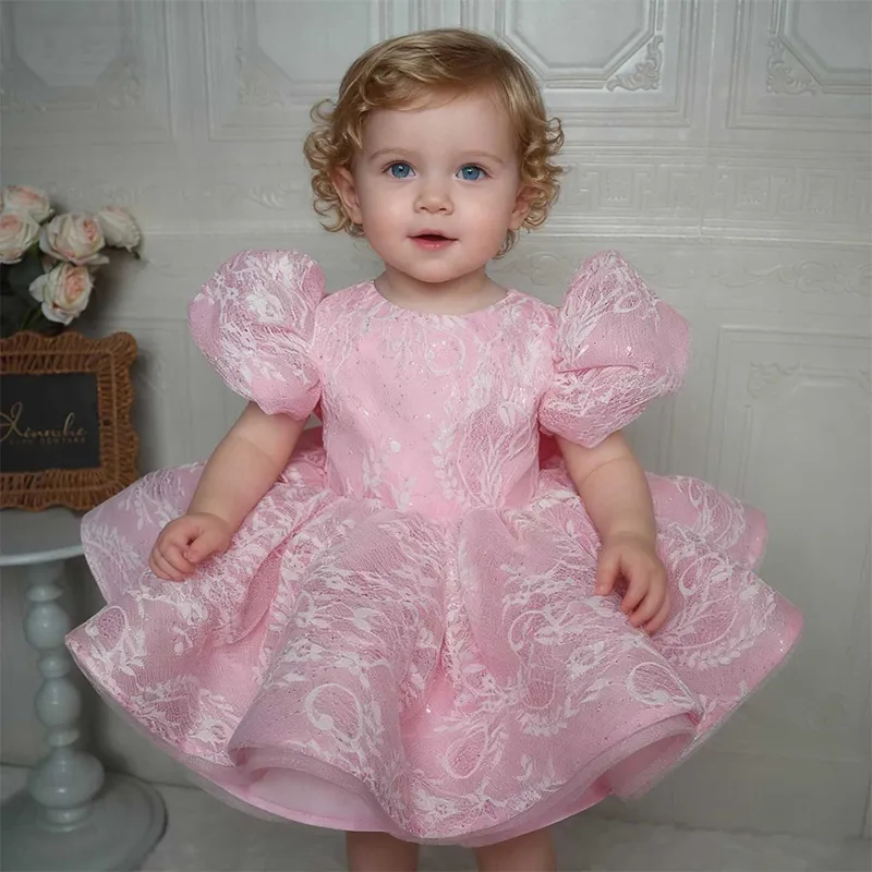 Toddler Girl Tulle Party Dress - エレガントなピンクグリッターレース幼児ドレスパフチュールチュチュ女の赤ちゃん結婚式洗礼誕生日フォーマルページェントキッズパーティー Vestidos