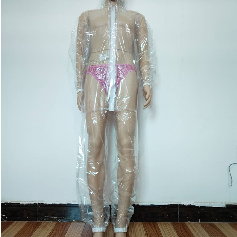 Diapering - セクシーなPVC透明ジッパー付きプラスチックジャンプスーツ、フード付き長袖防水ソフトスムースABDLカップル用大人用ベビーおむつパンツ