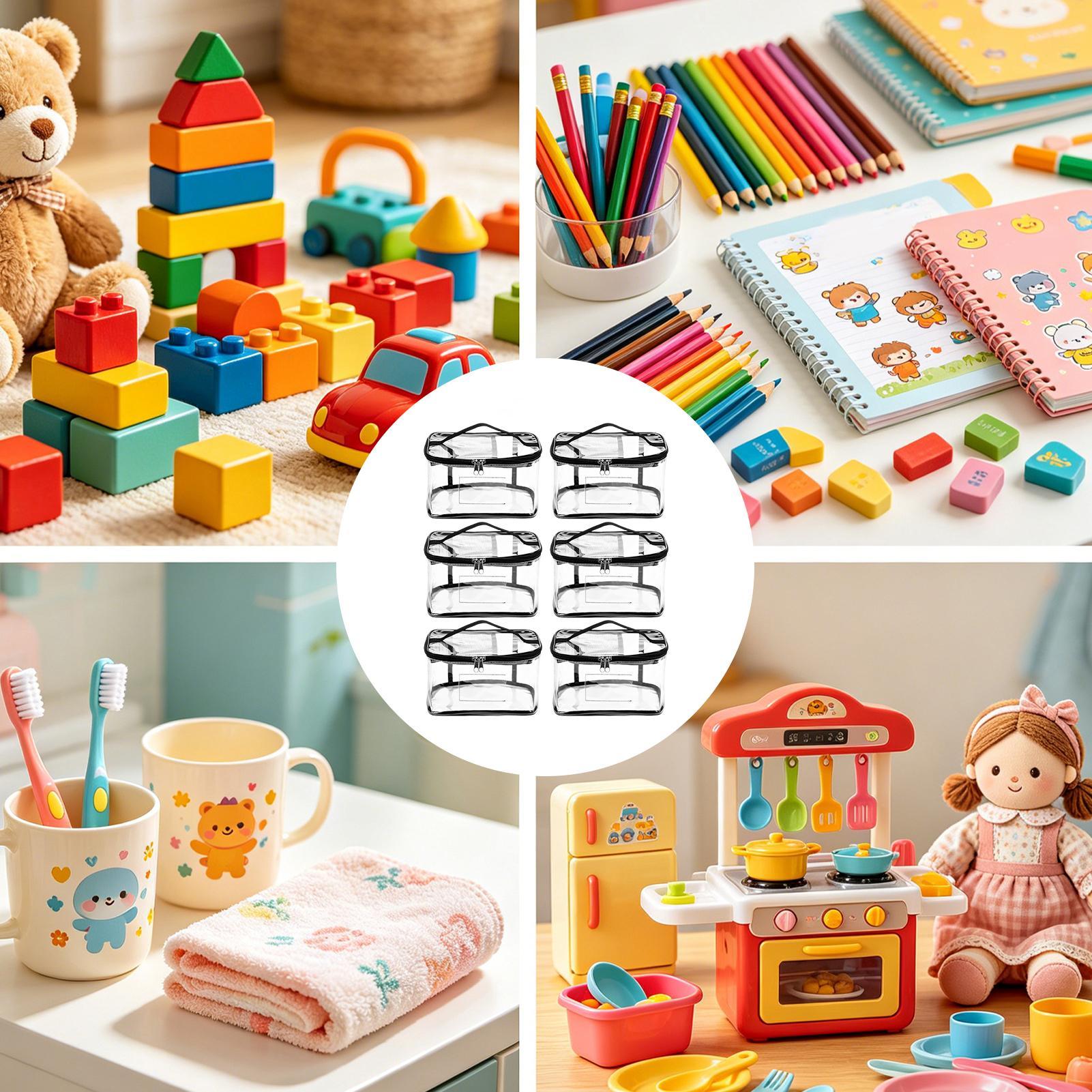 Nursery - おもちゃ収納用バッグ 6個セット 透明パズルオーガナイザーポーチ ラベルとポケット付き 防塵おもちゃ収納バッグ 保育園や家庭用