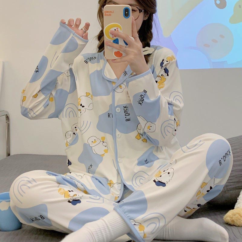 Maternity Wear - マタニティウェア 春夏 軽量産後ガウン 授乳用 ゆったりとした吸汗性マタニティナイトウェアセット