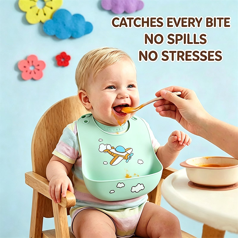 Waterproof Baby Bibs Silicone - シリコン製ベビー用食事エプロン 防水フードキャッチャーエプロン 調節可能なソフトシリコン製幼児用エプロン お手入れ簡単 乳児用食事エプロン