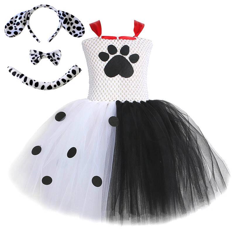 Baby Clothes - ダルメシアン犬のチュチュドレス女の赤ちゃん用白黒斑点犬ハロウィン衣装子供子犬衣装子供動物服