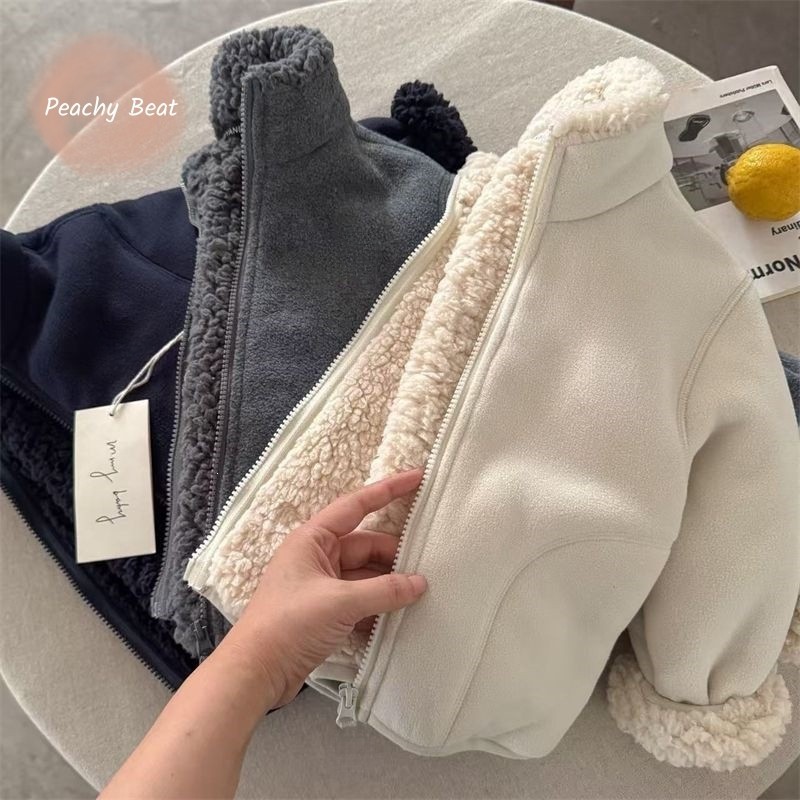 Toddler Boy Winter Fleece Jacket - ファッショナブルなベビーガールボーイ用フェイクファージャケット、厚手アウター、幼児用無地暖かいコート、裏地フリース、冬用ベビー服、1-10歳