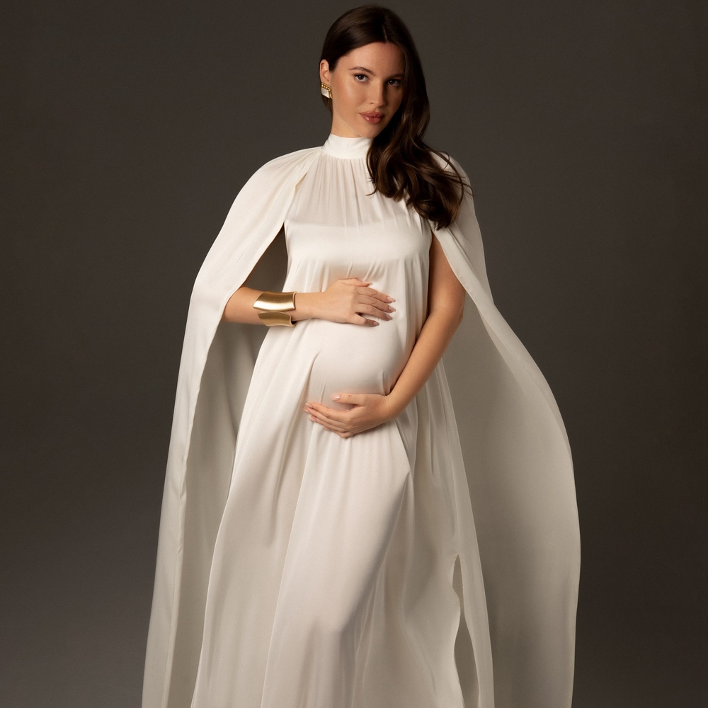Maternity Wear - マタニティ写真撮影用小道具ドレスエレガントなケープ妊婦写真撮影用ガウンスタジオ妊娠服ベビーシャワーの衣装