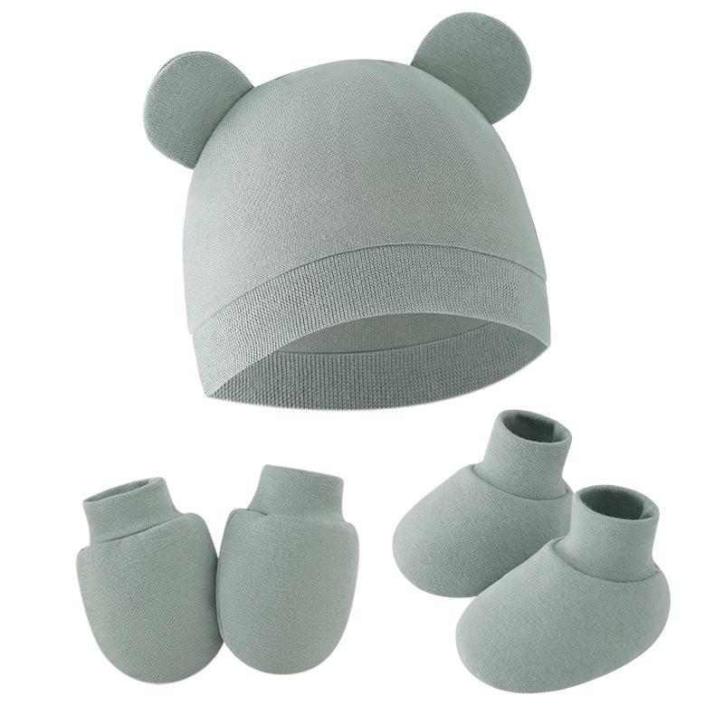Infant Beanie Hat With Ears - かわいいベビー帽子新生児ボンネット手袋靴下セットビーニー帽子耳の形新生児ギフト写真小道具幼児ファッションアクセサリー