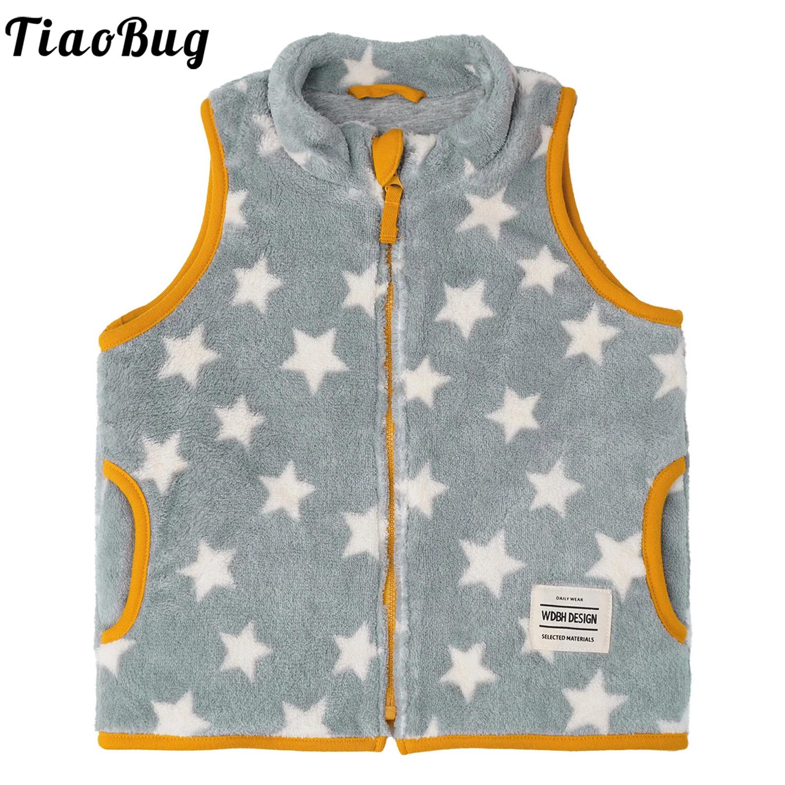 Toddler Boy Winter Fleece Jacket - 幼児ベビー秋冬フリースベストノースリーブスター/ハート/チェック柄ジッパージャケットベストポケット付き男の子女の子服