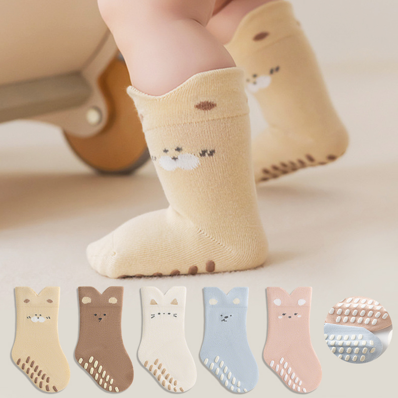 Unisex Baby Socks Non Slip - 3/5 ペア新生児滑り止め靴下漫画ソフトコットン滑り止め靴下幼児ウォーキングソックス赤ちゃん用