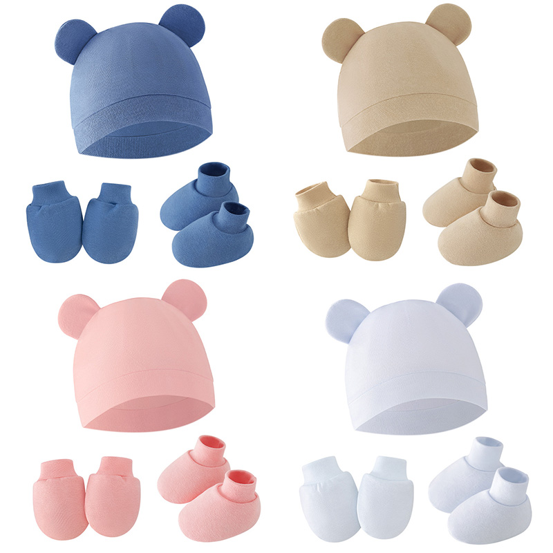 Infant Beanie Hat With Ears - 2026 ベビー帽子手袋靴下新生児カラフルなクマ耳ビーニーキャップ幼児綿暖かいボンネット写真撮影小道具幼児シャワーギフト
