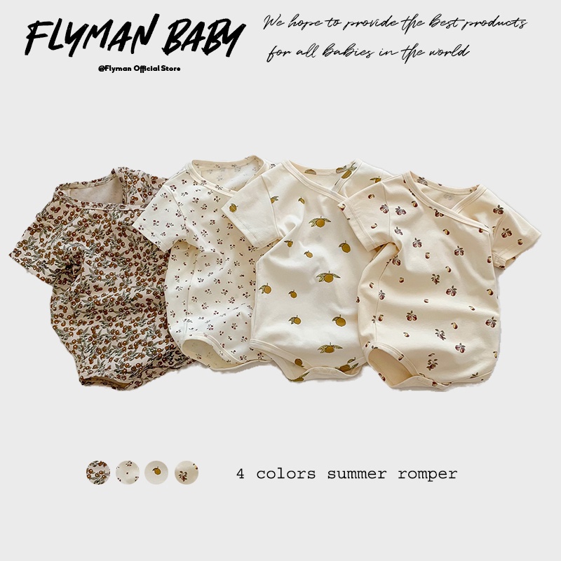 Newborn Baby Girl Romper Floral - 新生児ガールズボーイズベビーロンパースフルーツフラワープリント半袖コットンソフトジャンプスーツ幼児服