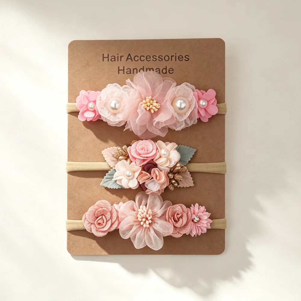 Baby Gear - 3個セット ベビーガール用伸縮性ヘアバンドセット 新生児用フラワー幼児ヘアアクセサリー 可愛い子供用ヘアアクセサリー 伸縮性ヘアバンド