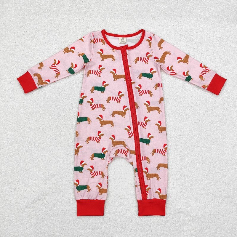 Cotton Baby Onesies Zipper - 8.21y バンブーベビーボーイズロンパース、クリスマスハット付き、パピーブルー、ジッパー付き長袖ロンパース、卸売ブティック向け