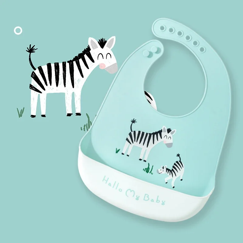 Waterproof Baby Bibs Silicone - 防水ベビーよだれかけベビー用品かわいい漫画動物プリント子供よだれかけ女の子男の子調節可能なソフトシリコンよだれかけベビー授乳のもの