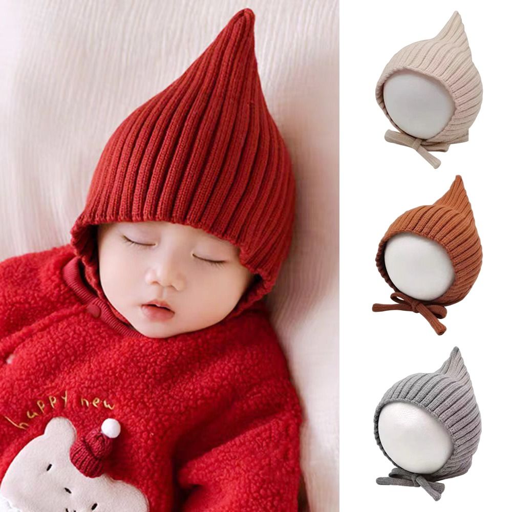 Infant Beanie Hat With Ears - かわいい無地ベビー帽子冬暖かいニット幼児女の子キャップボンネット新生児幼児男の子耳保護ビーニー帽子
