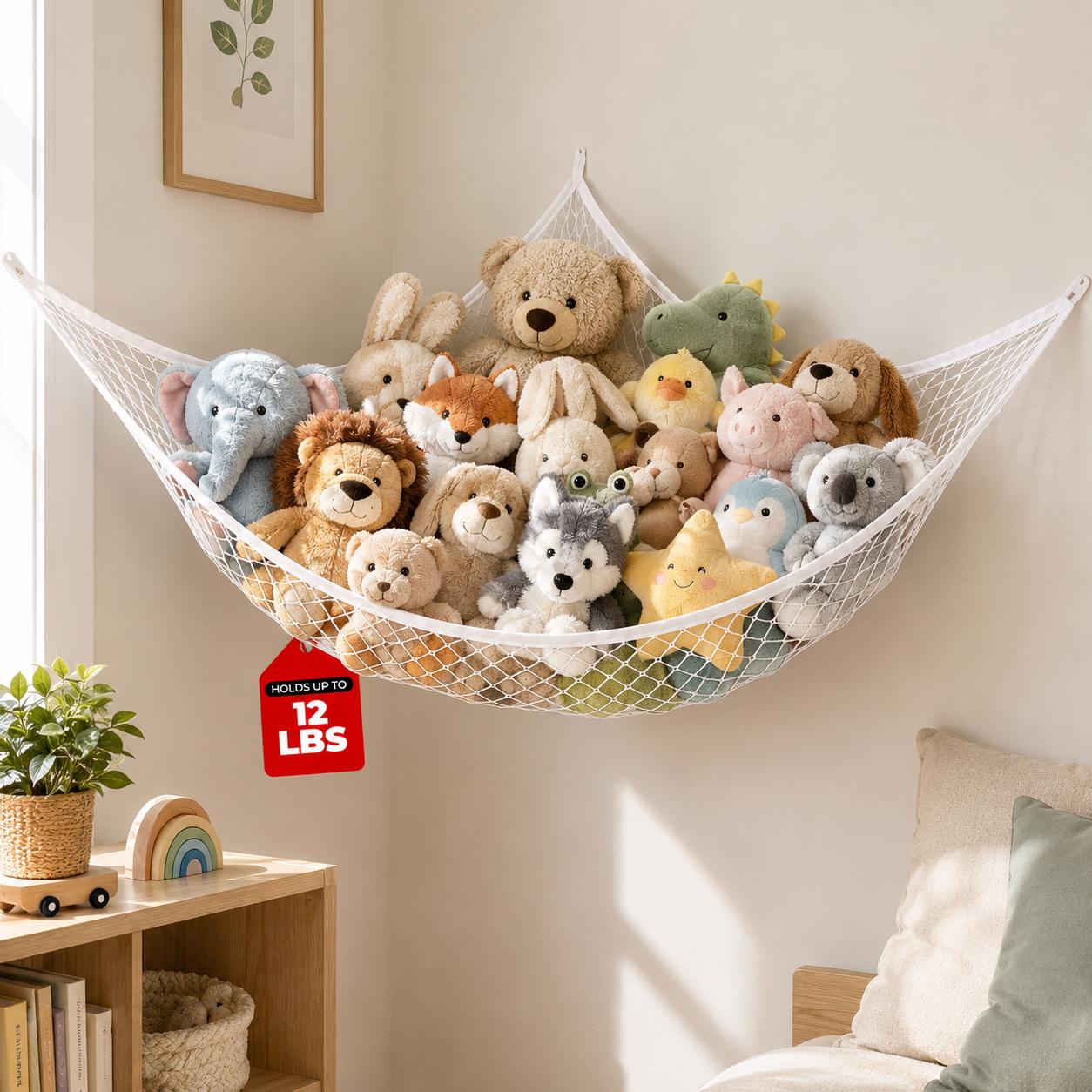 Nursery - メッシュおもちゃ収納ハンモック 吊り下げ式ぬいぐるみオーガナイザーネット 大型省スペース壁コーナーホルダー 中空デザイン 子供部屋 保育園