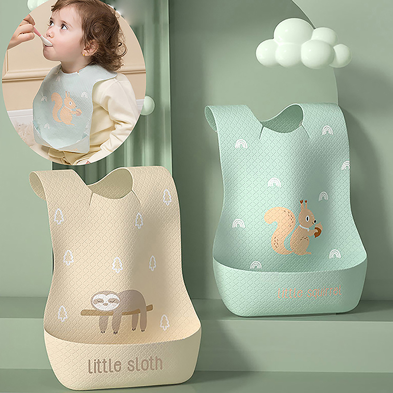 Waterproof Baby Bibs Silicone - 赤ちゃん用の調節可能な防水よだれかけ,子供用の授乳用品,食べ物のキャッチャー,使い捨て,漫画,唾液タオル