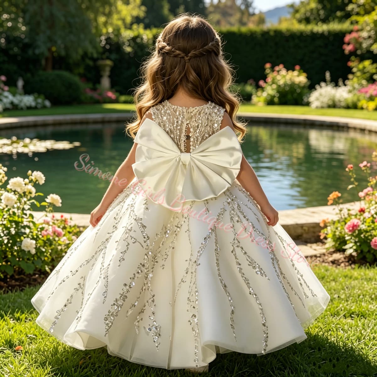 Toddler Girl Tulle Party Dress - フラワーガールドレス 高級ビーズ装飾 ウェディングパーティードレス キッズ誕生日 ページェント プリンセスガウン