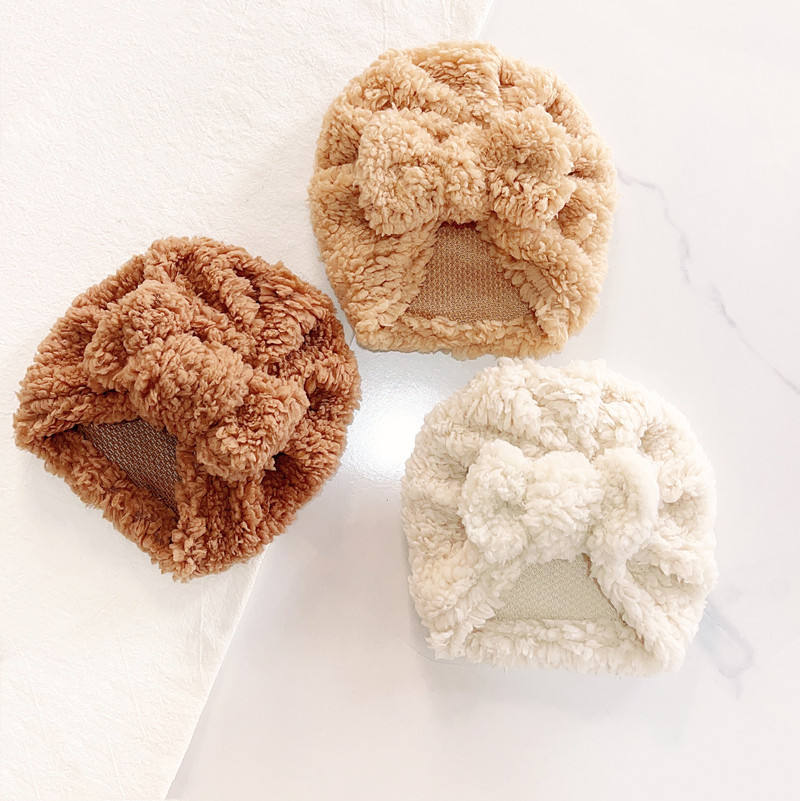 Infant Beanie Hat With Ears - かわいい新生児用ノットターバンボウ生地厚手耳あて付き幼児用インド風帽子、男の子女の子用ソフトビーニー