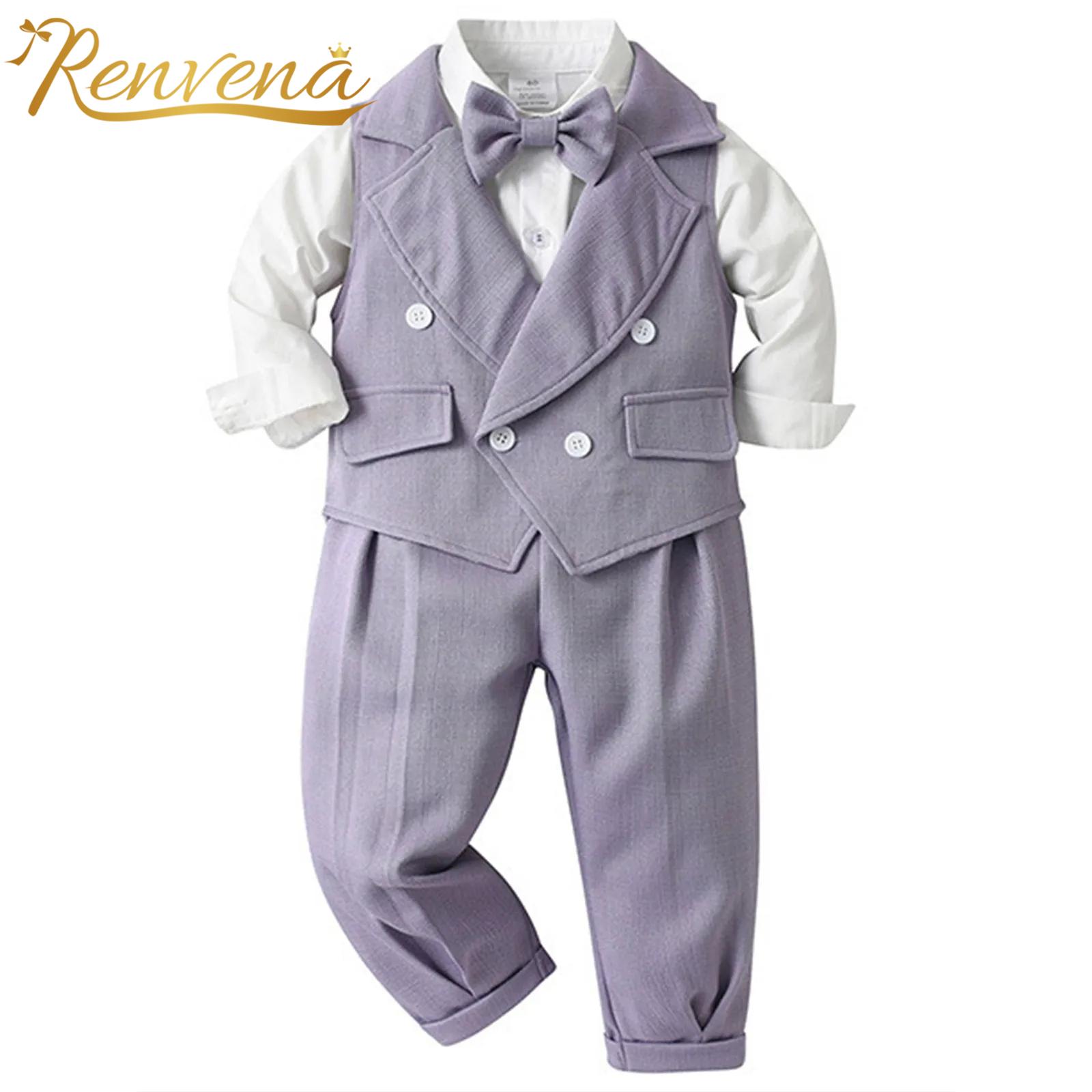 Baby Boy Suit Set Baptism - 男の赤ちゃん紳士スーツ洗礼洗礼衣装幼児服長袖トップベストパンツ誕生日パーティー結婚式スーツ