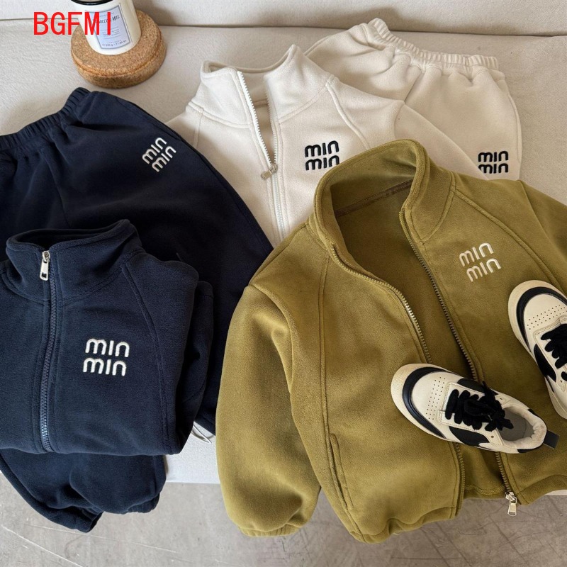 Toddler Boy Winter Fleece Jacket - 春秋カジュアルスウェットスーツ冬幼児男の子両面オーロラフリースジャケット+パンツ2点セット子供女の子トラックスーツ