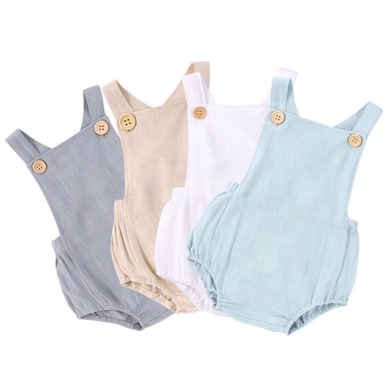 Baby Summer Linen Sleeveless Jumpsuit - 2025年夏 新生児 男の子 女の子 ロンパース ジャンプスーツ