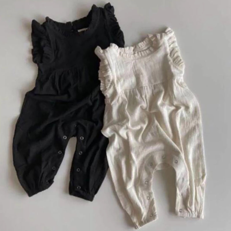 Baby Summer Linen Sleeveless Jumpsuit - Milancel-夏のベビーロンパース,ノースリーブ,オーバーオール,衣装,リネン,女の子の服