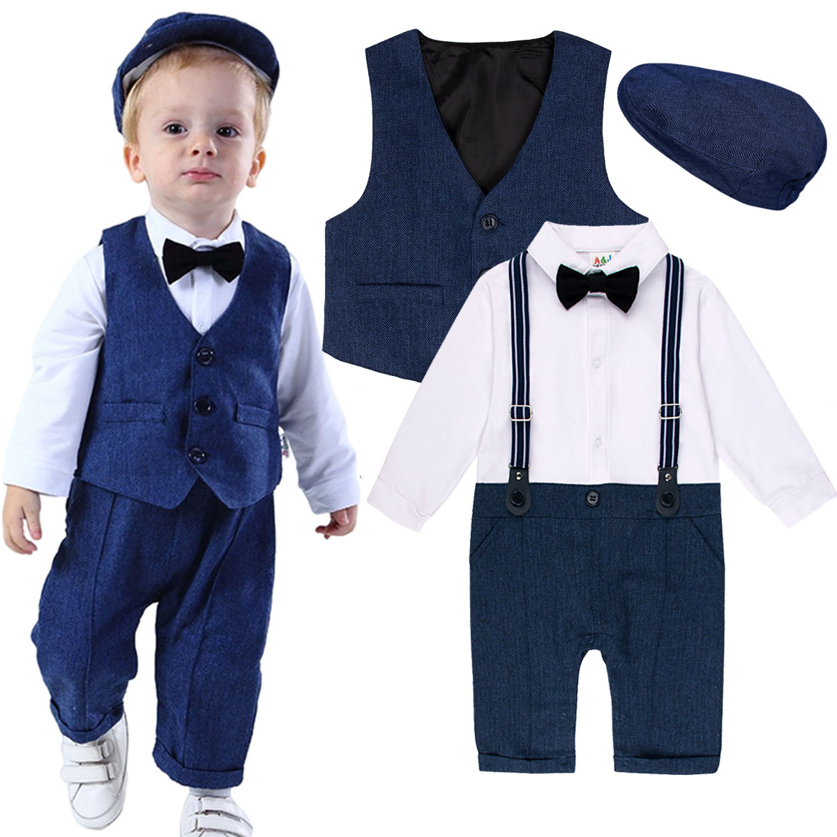 Baby Boy Suit Set Baptism - 男の子の赤ちゃん服セット結婚式洗礼スーツ幼児イースター教会新生児白洗礼ロンパース誕生日パーティーギフト 3 個
