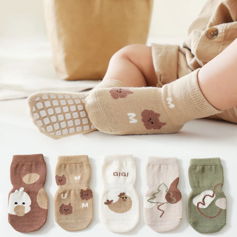 Unisex Baby Socks Non Slip - ベビーソックス,フロアソックス,漫画クマ,アヒル,新生児用アクセサリー,秋,冬