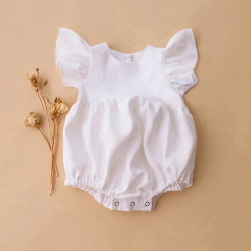 Baby Summer Linen Sleeveless Jumpsuit - 新生児用コットンとリネンのジャンプスーツ,0〜24m,夏のロンパーススーツ,女の赤ちゃんの服
