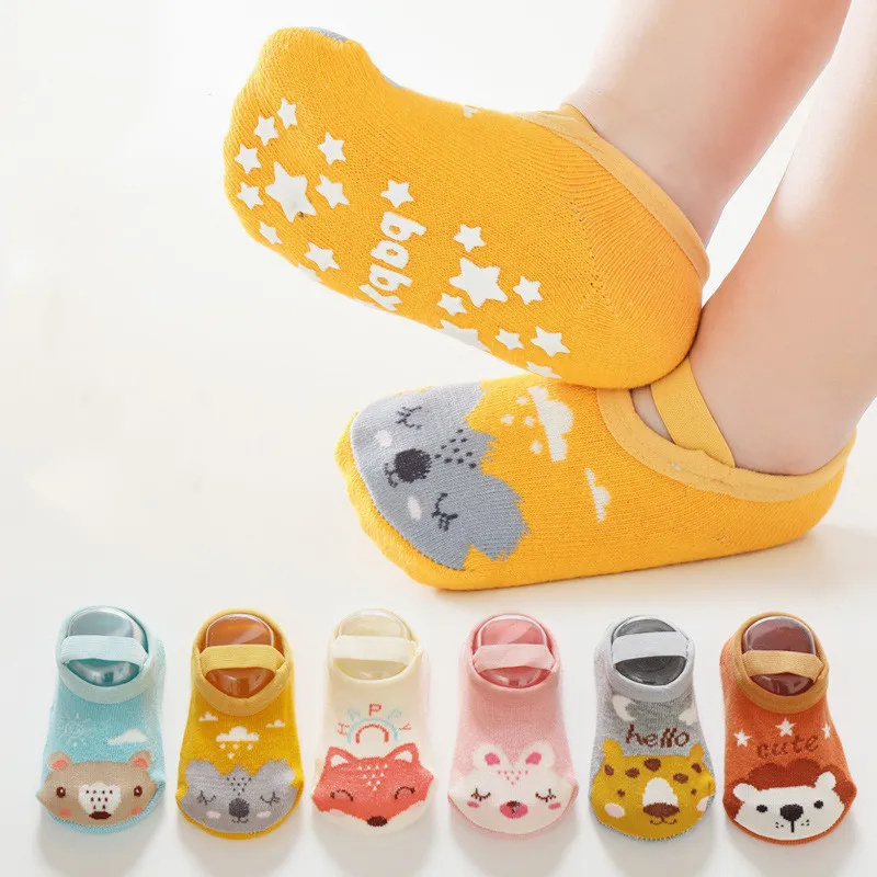 Unisex Baby Socks Non Slip - 0-3 年新生児女の子男の子靴下ノンスリップ綿漫画プリント子供靴下少年少女幼児床靴下春秋