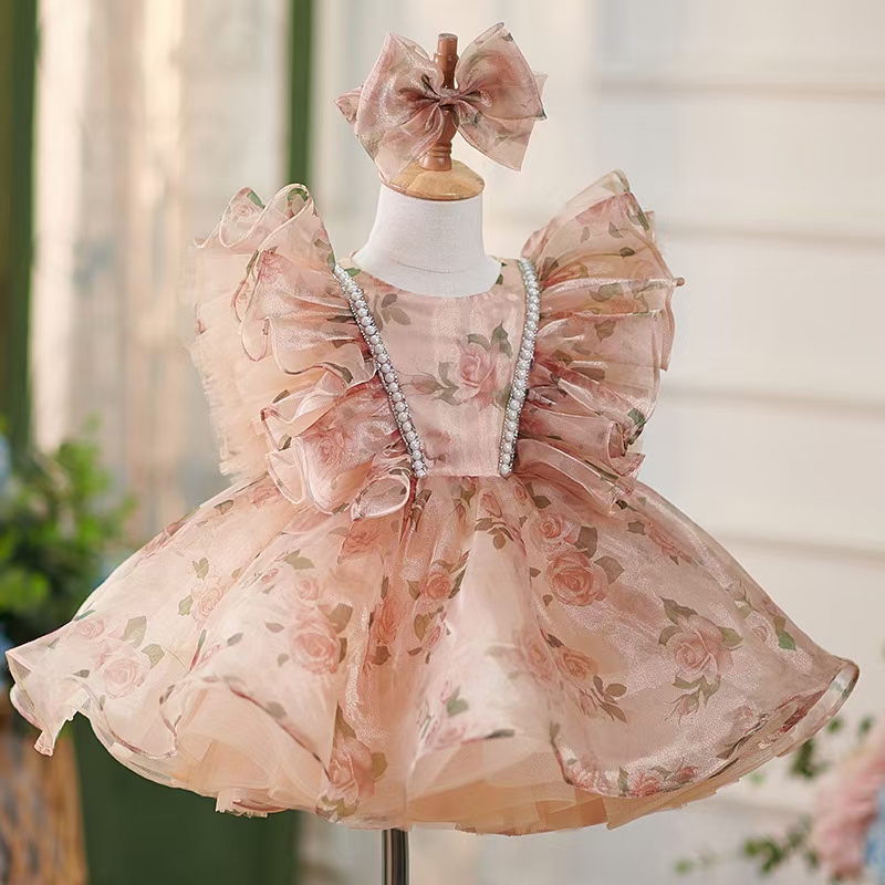 Toddler Girl Tulle Party Dress - 夢のようなVow J225 見事なシャンパンガールドレス チュール キッズ 1歳幼児誕生日パーティー