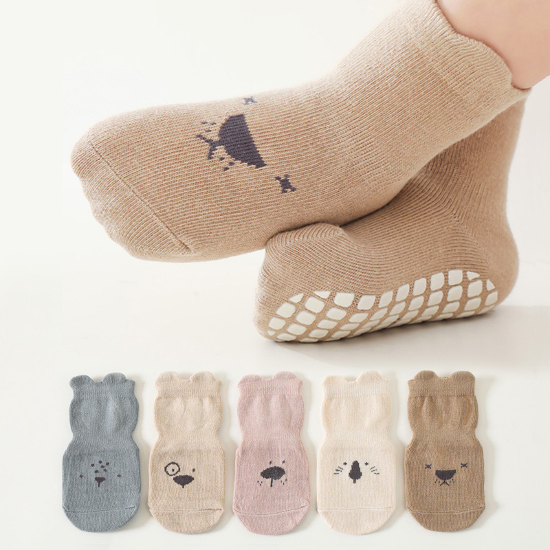 Unisex Baby Socks Non Slip - 3/5 ペア ベビー 愛らしい動物柄 ノンスリップ フロアソックス