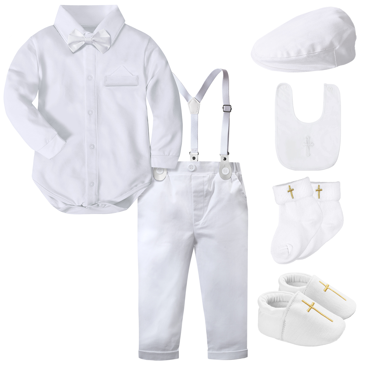 Baby Boy Suit Set Baptism - 男の子の服、赤ちゃんの洗礼スーツ、幼児の結婚式の教会のコースターの誕生日プレゼント、ロンパースのシャツとパンツの服、2個