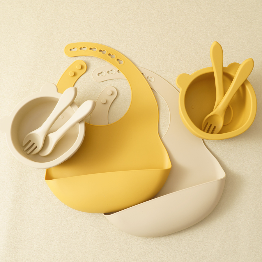 Waterproof Baby Bibs Silicone - 赤ちゃん用シリコン皿,食品用,サッカーボウル,プレート,スプーン,フォーク,防水よだれかけ,卸売り