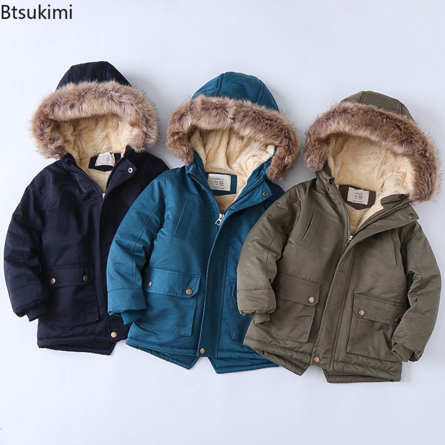 Toddler Boy Winter Fleece Jacket - 子供用フリース裏地コート肥厚男の子女の子綿ジャケット冬豪華なベルベットフード付きアウターウェア 2026 新しい幼児パーカー