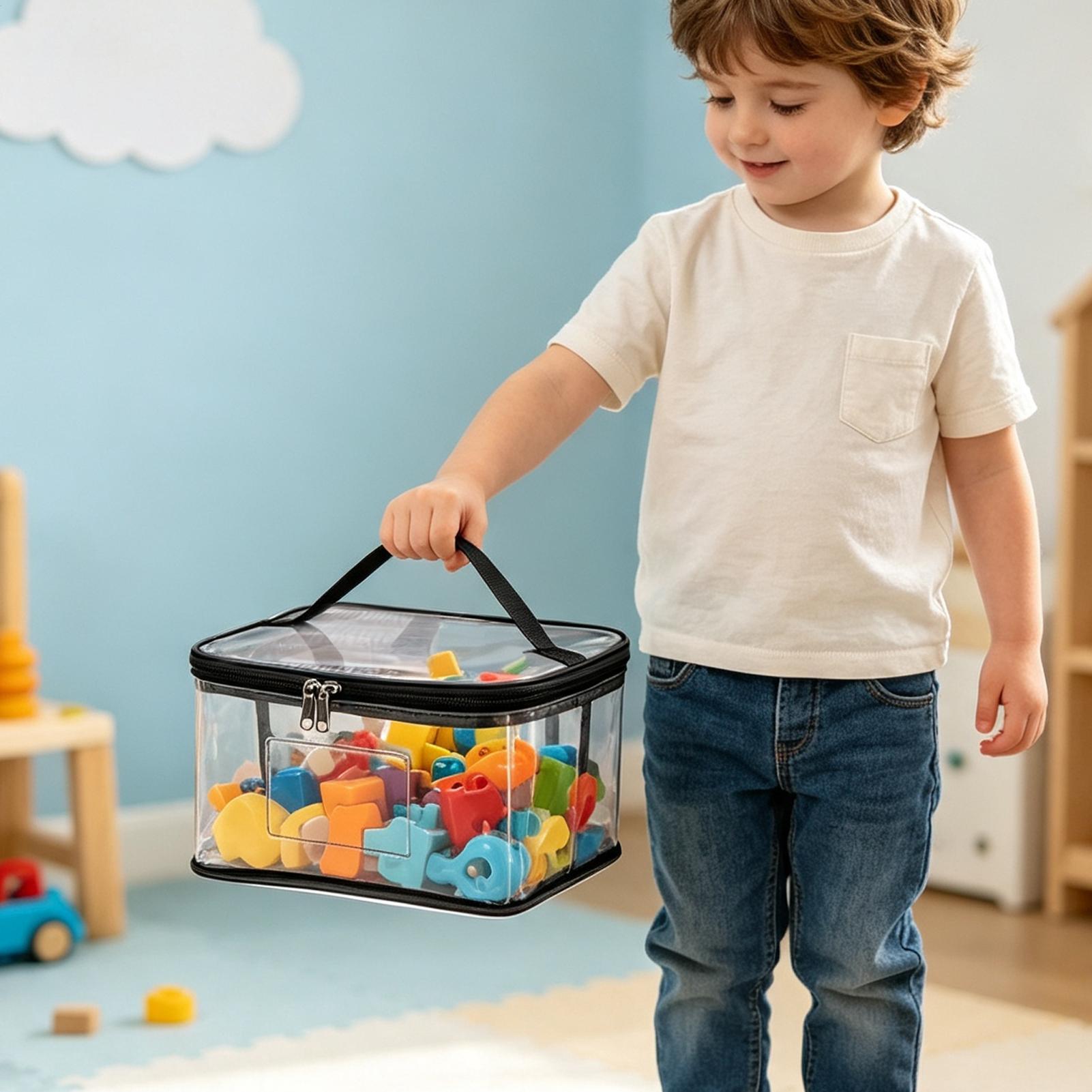 透明なおもちゃ収納袋 6 個透明ブロックホルダー ラベルとポ - Nursery のレビューと価格