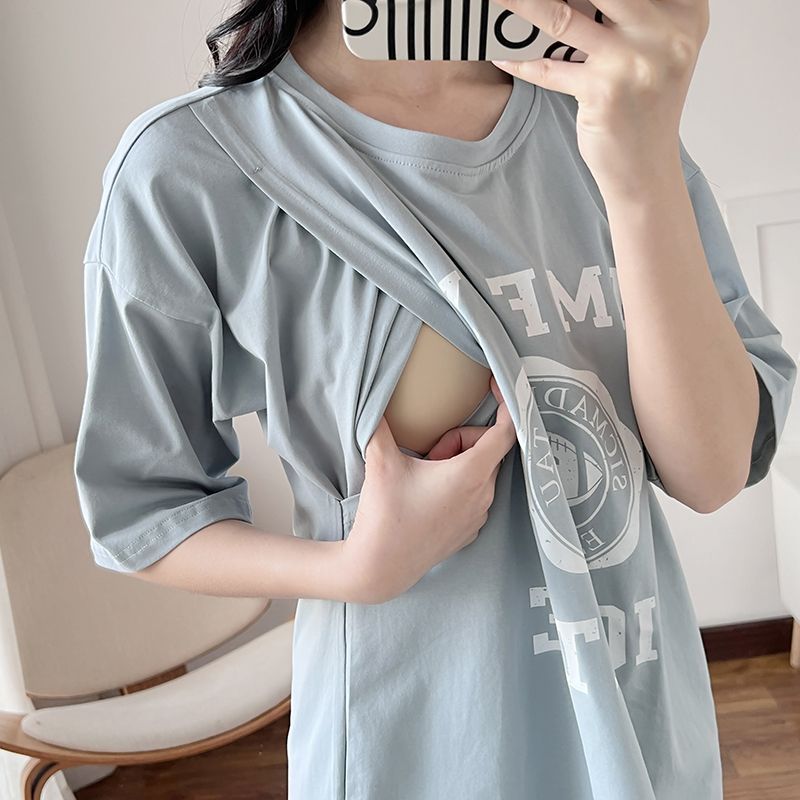 授乳服妊娠中の授乳ロング Tシャツナイトガウン女性夏マタニテ - Feeding のレビューと価格