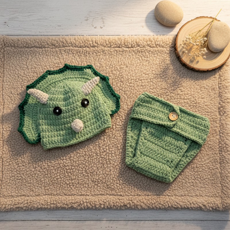2 個かぎ針編み恐竜新生児写真小道具ニットベビー帽子ショーツ - Infant Photography Props Outfit のレビューと価格