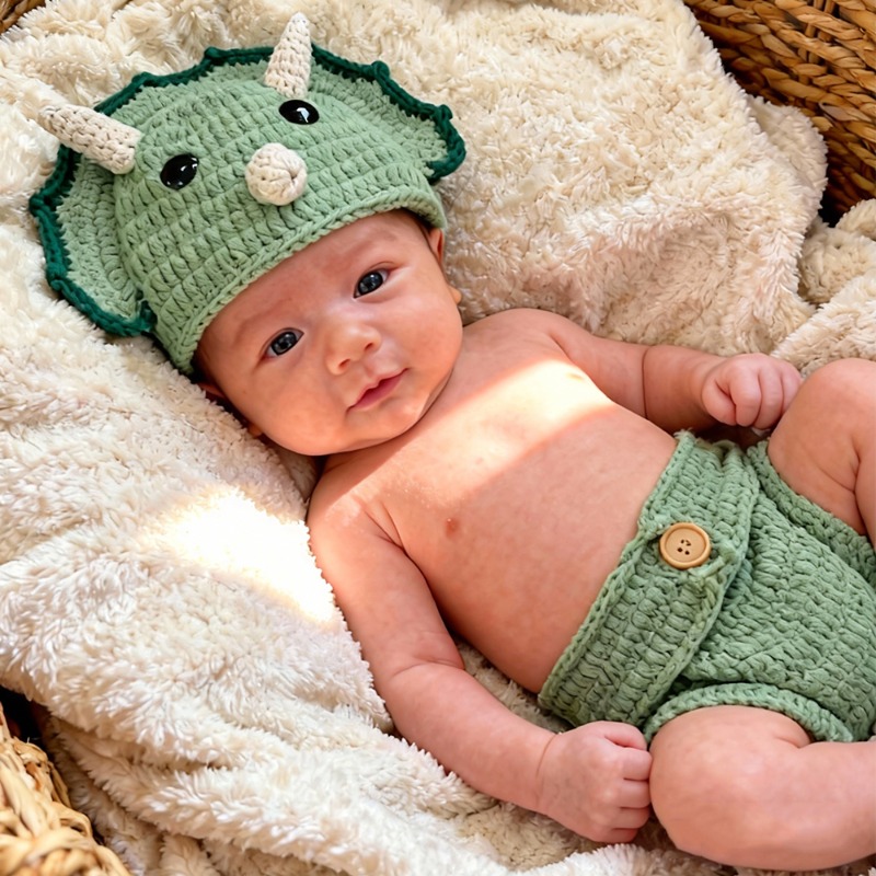 2 個かぎ針編み恐竜新生児写真小道具ニットベビー帽子ショーツ - Infant Photography Props Outfit のレビューと価格
